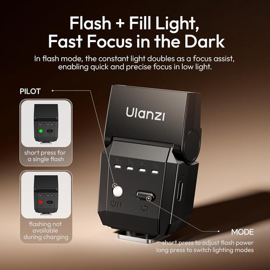 ULANZI SL03 Camera Flash with Video Light GN8 Speedlite Mini Flashlight for Canon Fuji Sony Nikon and Other DSLR Camera NOT FIT Sony ZV -1F - PuriLite