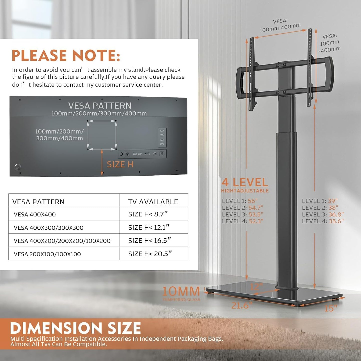 Universal TV Stand with Mount 80 Degree Swivel Height Adjustable and Tilt Function for 27 to 65 inch LCD, LED OLED TVs,HT1002B