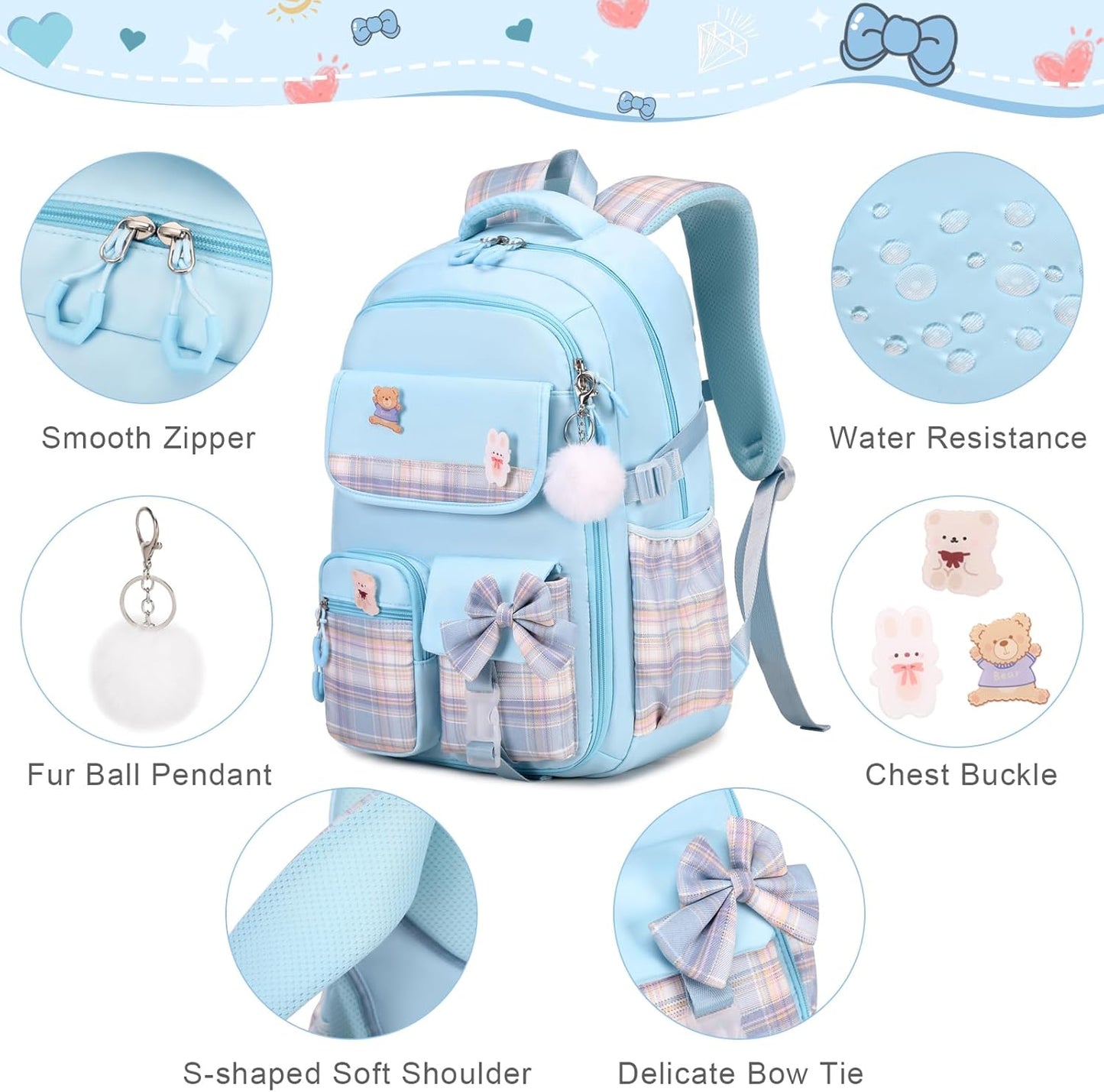 ACESAK Girls Backpack - 3PCS Backpack for Girls Cute School Backpacks for Girls Kindergarten
