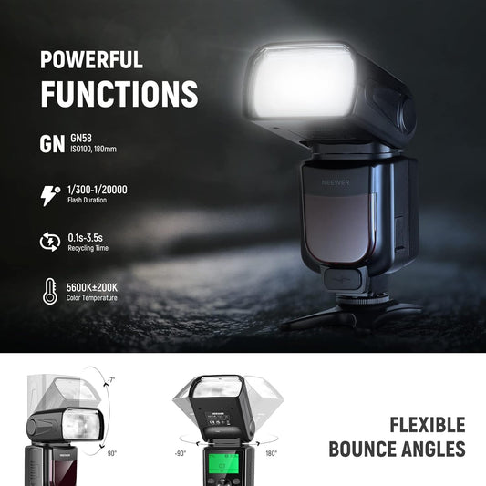 NEEWER Upgraded NW645II-S TTL Flash Speedlite, GN58 HSS Optical Slave Compatible with Sony Alpha, Black - PuriLite