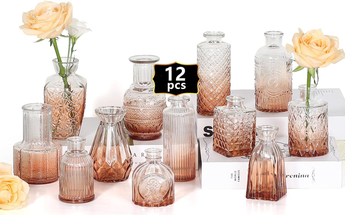 Sawoake Mini Bud Vases As Wedding Centerpieces for Tables,Clear Bud Vases for Flowers,Small Flower Vases Suitable for Birthday Party,Anniversary,Wedding Reception,Baby Shower (Clear-12PCS)