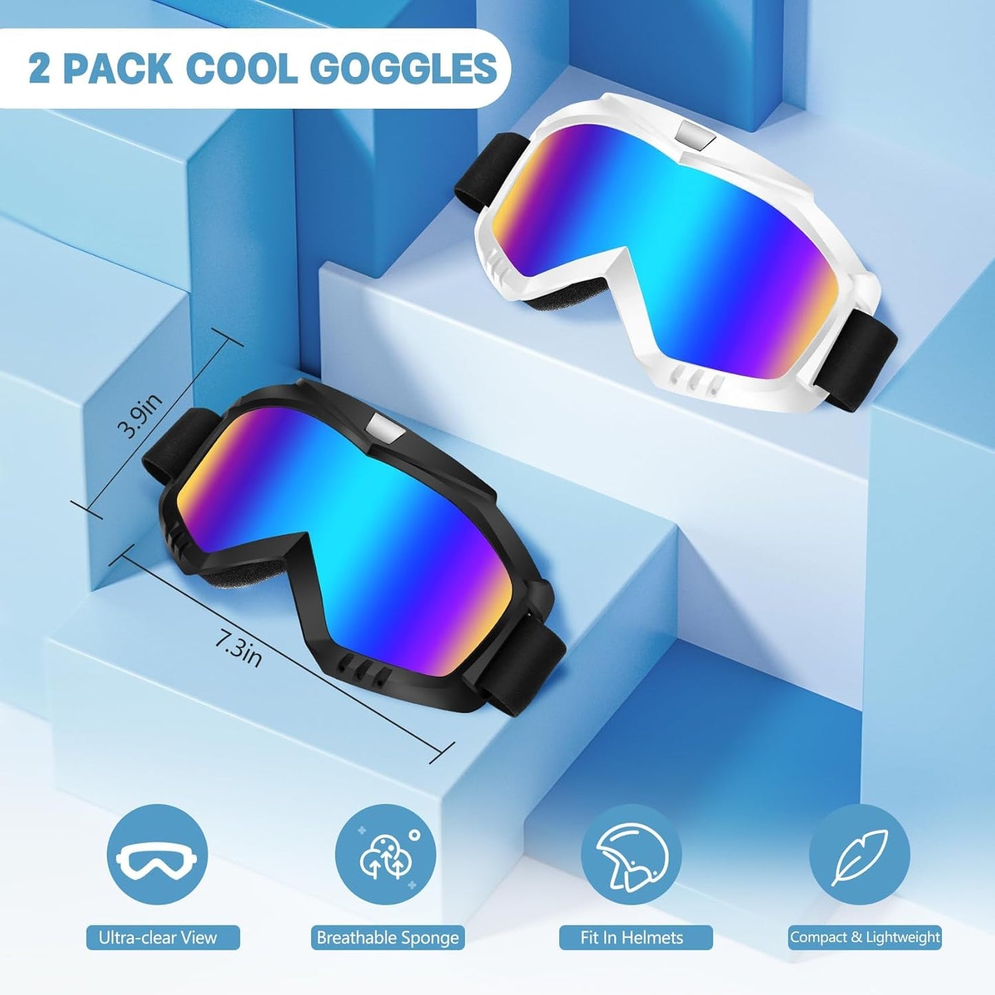 Lievermo Dirt Bike Goggles, Motorcycle Goggles 2 Pack ATV Goggles Riding Goggles Ski Goggles Windproof Glasses Racing Goggles