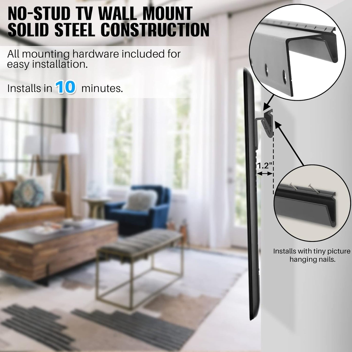AENTGIU No Stud TV Wall Mount, Heavy Duty Drywall Wall Mount TV Bracket Hanger for 32-75 inch Flat Screen TVs, No Drill, No Anchors, Easy Install with All Hardware