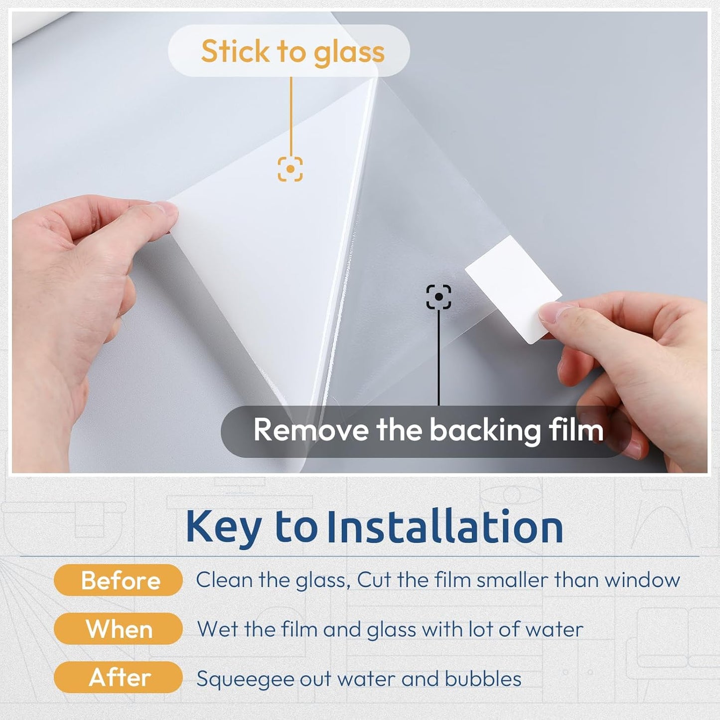 rabbitgoo Window Films for Privacy, Static Cling Frosted Glass Sticker, Non-Adhesive Privacy Film Sun Blocking Window Covering Frosting Vinyl Bathroom Sliding Glass Door, 44.5 x 200cm, Pure Frosted