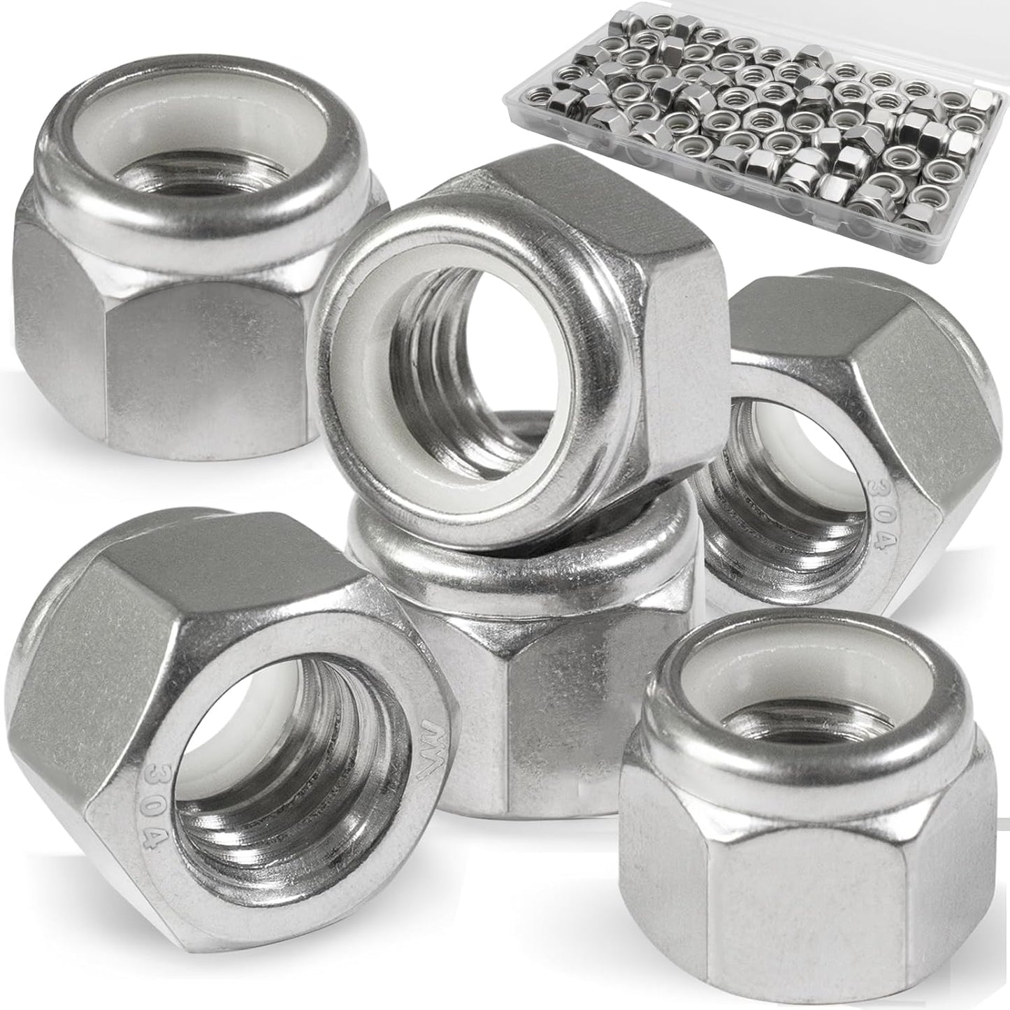 Vifmy 110 Pack 1/4"-20 Inch Lock Nuts,304 (A2-70) Stainless Steel Nylon Insert Locknuts,Standard Inch Thread Nylock Nuts for Bolts