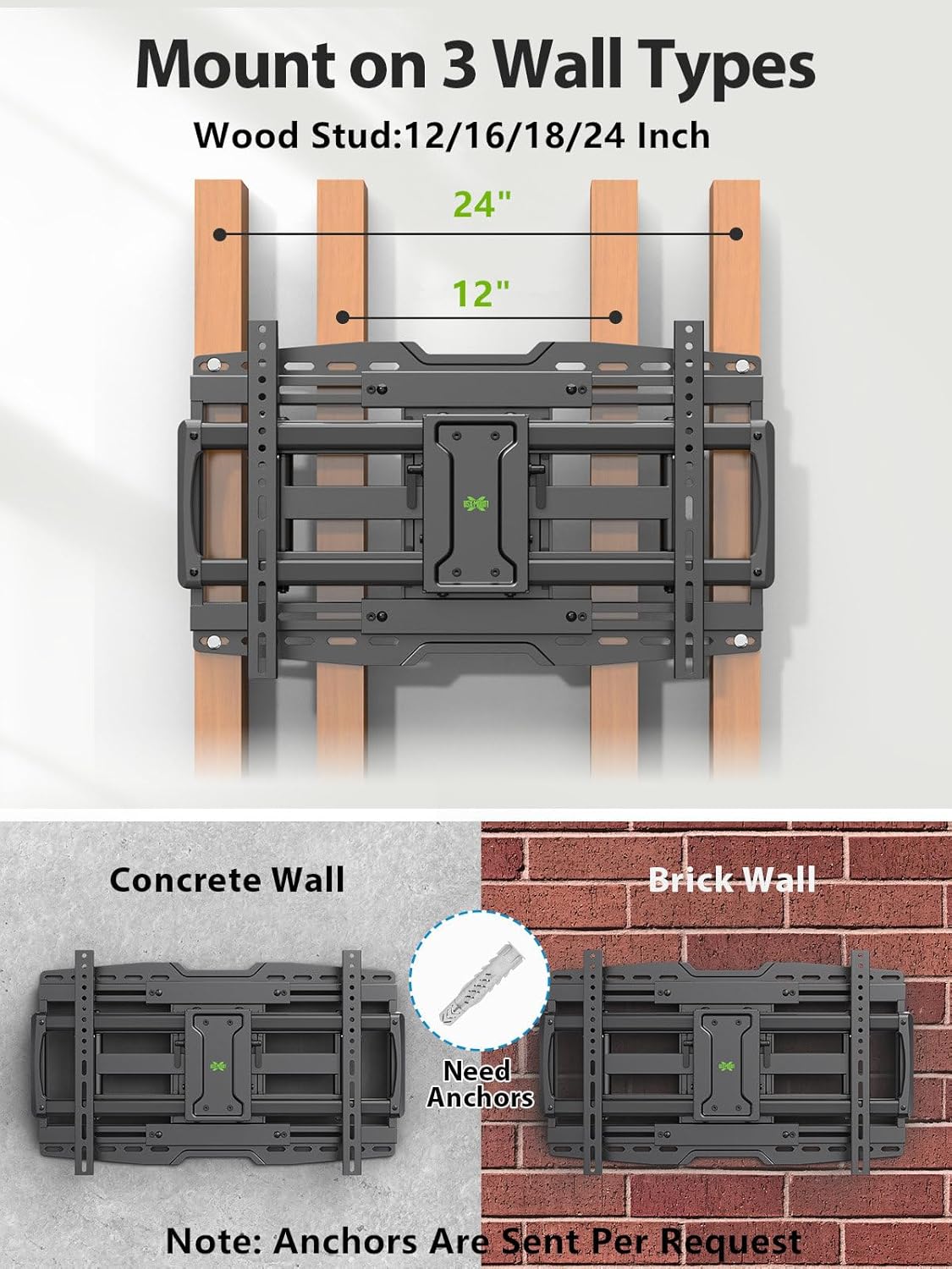 USX MOUNT Full Motion TV Wall Mount Bracket for Most 32-90 Inch TVs with Sliding Design for Centering, Holds up to 150lbs, Fits 16, 18, 24 inch Studs with Swivel Articulating Arms up to VESA 600x400mm