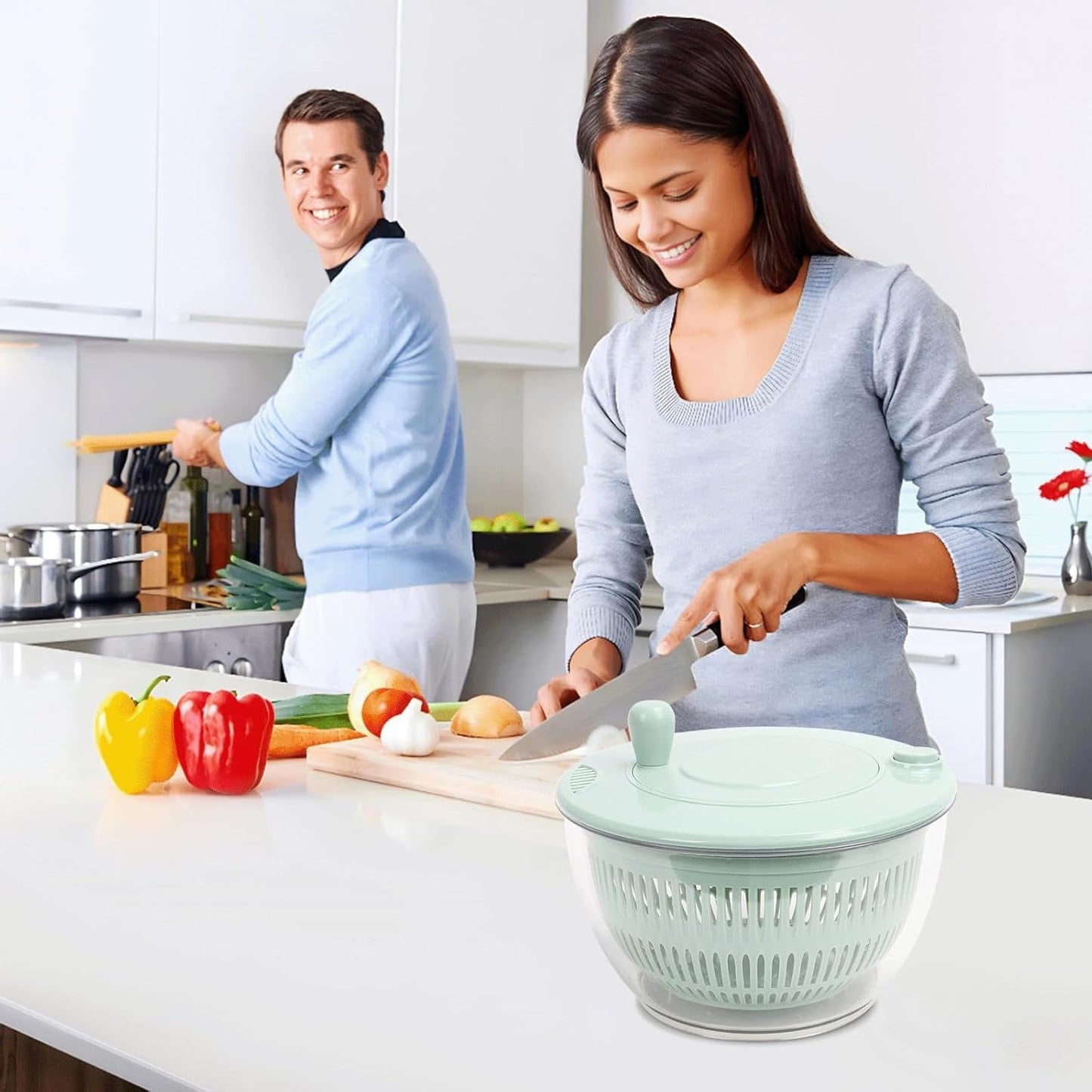 Salad Spinner Large, Vegetables Wash Bowl, Fruits & Herb Lettuce Dryer with 5 Blade Slicer Egg Yolk Strainer Shredder for Efficient Salad Preparation and Food Washing (5 in 1)