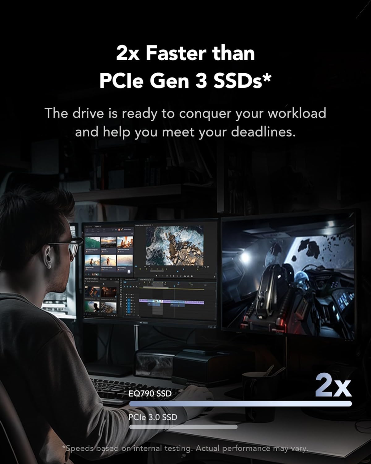 Lexar EQ790 1TB SSD M.2 2280 PCIe Gen4x4 NVMe 1.4, Blazing Speeds Up to 7000MB/s Read 5000MB/s Write for Intense Workloads & PS5 PC Gaming, High Performance Internal Solid State Drive
