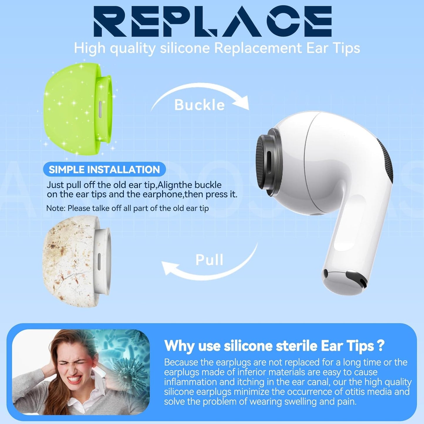 4 Pairs Replacement Ear Tips for AirPods Pro 2nd/1st Generation with Portable Storage Box & Cleaner Pen,Noise Reduction Holewith & Built-in dust Guard Screen,Silicone Ear Tips for AirPods Pro (White)