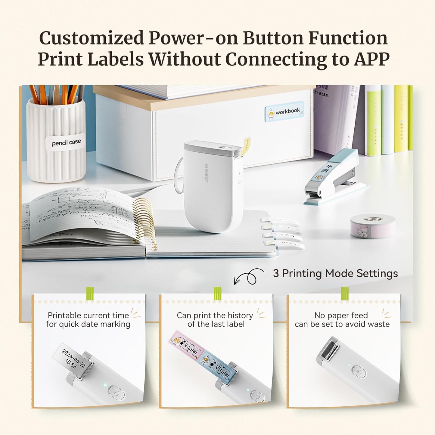 NIIMBOT D110 Mini Label Maker Machine with Tape(Pre-Cut Size 12x40mm), Portable Bluetooth Sticker Printer, Inkless Automatic Feeding One-Touch Custom Printing, Compatible with Phone Only