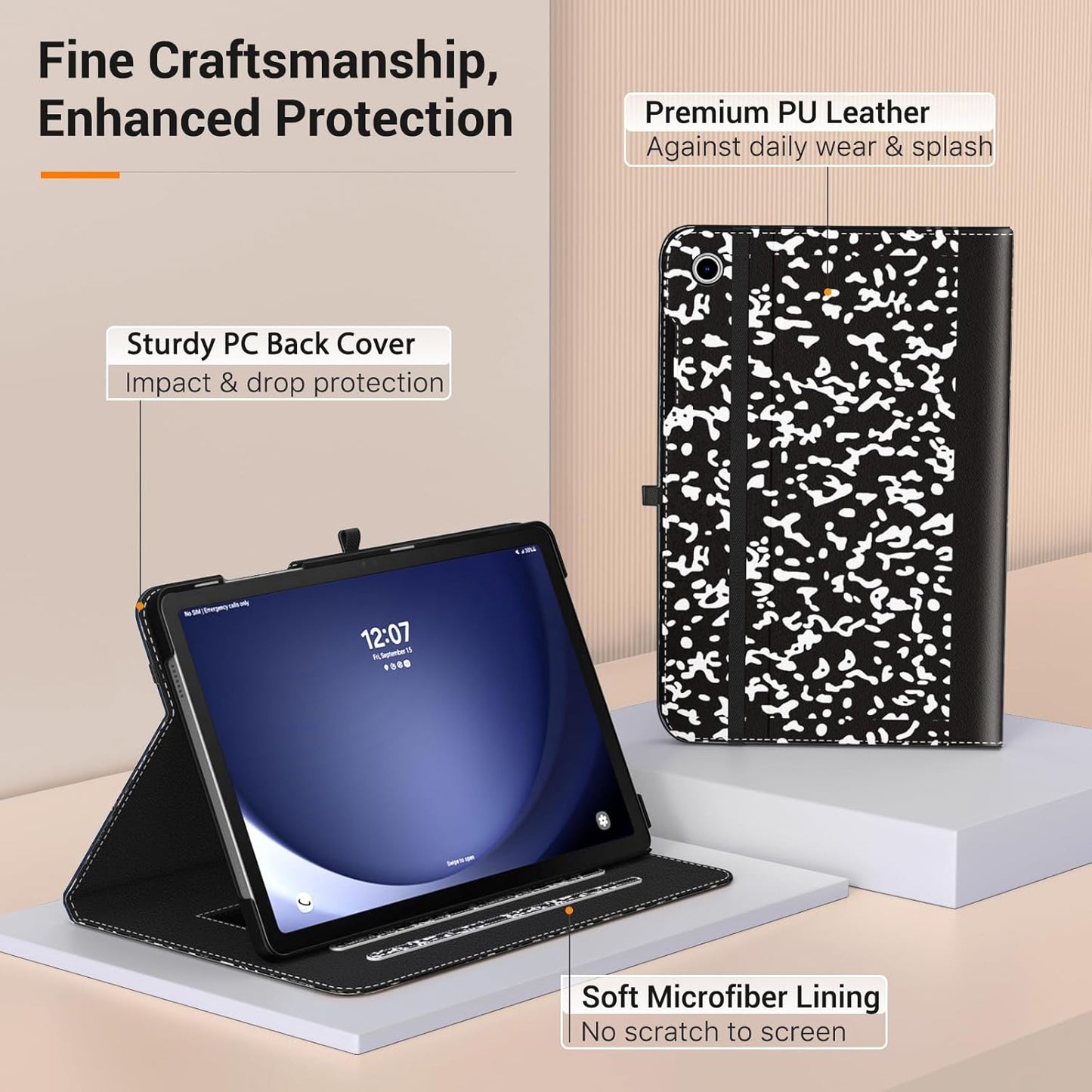 MoKo Case for Samsung Galaxy Tab A9 Plus 11" 2023 (SM-X210/SM-X216/SM-X218), PU Leather Multi-Angle Viewing Folding Stand Cover Case with Hand Strap, Front Pocket, Auto Wake/Sleep, Denim Blue & Brown