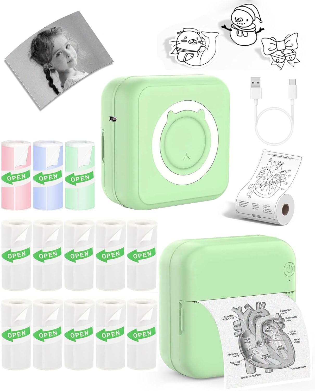 Label Maker - Mini Portable Sticker Printer with 13 Rolls Self-Adhesive Thermal Papers, Labeller Machine for Home Office Study Business Texts Journal, Blue