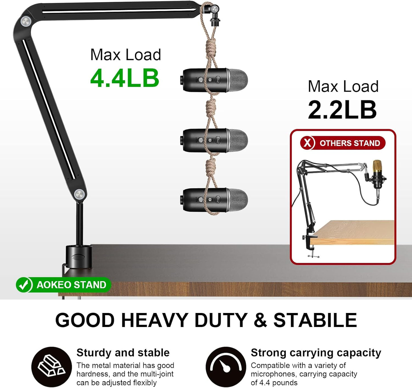 Microphone Arm,Aokeo AK-35 Microphone Desk Stand-Microphone Suspension Boom Scissor Arm Stand For Blue Yeti,Blue Snowball iCE,QuadCast,Elgato