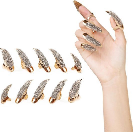 10PCS Finger Claws Fake Long Nail Women Halloween Costume Accessories Vampire Cat Wolf Cosplay, 1 Count (Pack of 10), Metal
