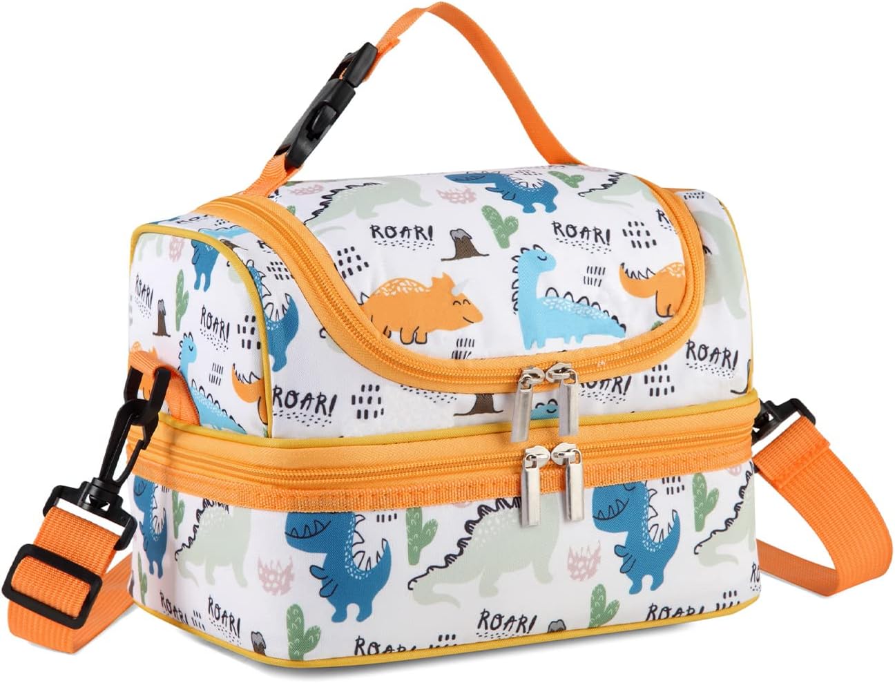 VASCHY Lunch Box Bag Men, Insulated Two Compartments Bento Cooler Bags for Adults/Women/Kids for School,Daycare,Kindergarten,Picnic Black