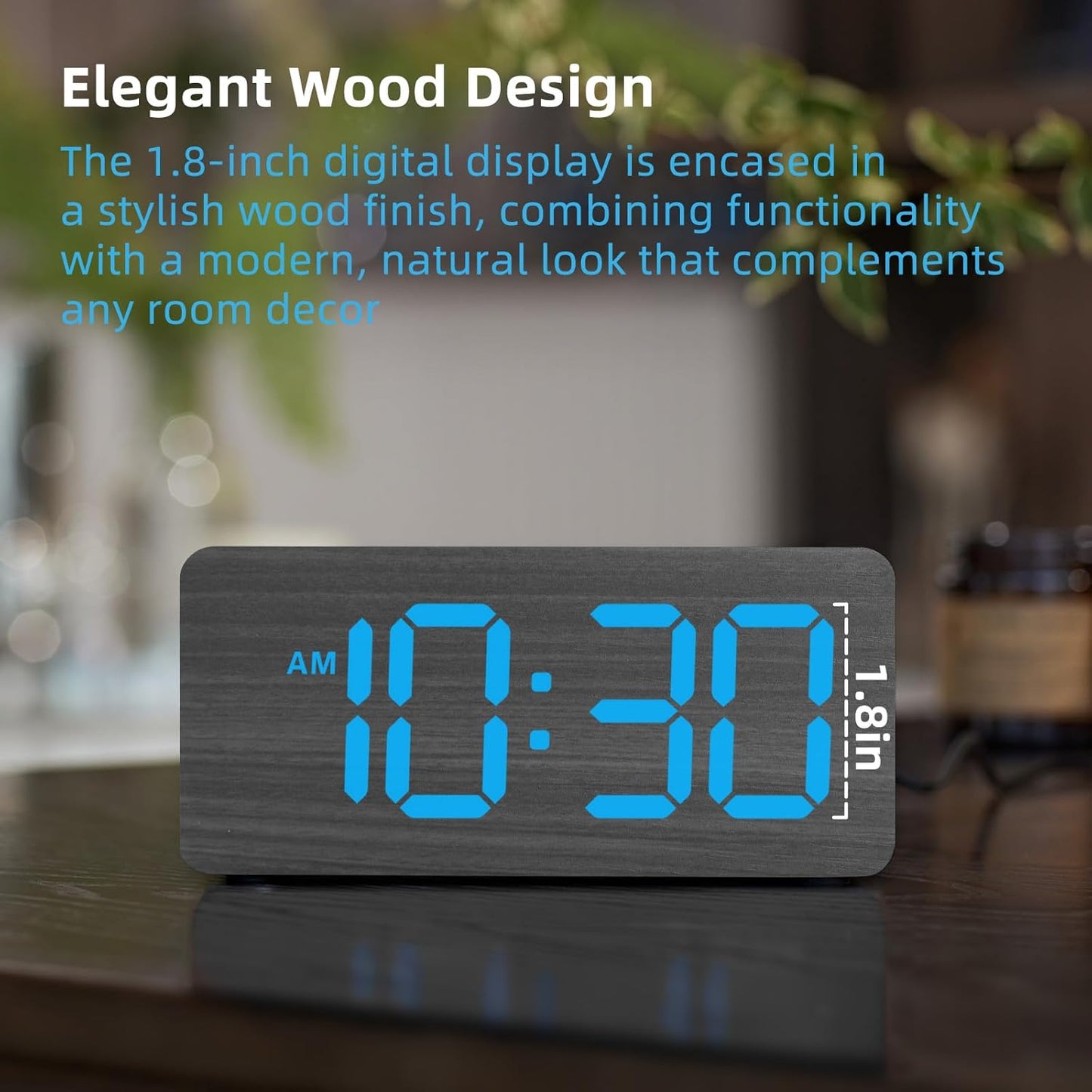Purilite Select Wooden Digital Alarm Clock with Large LED Display