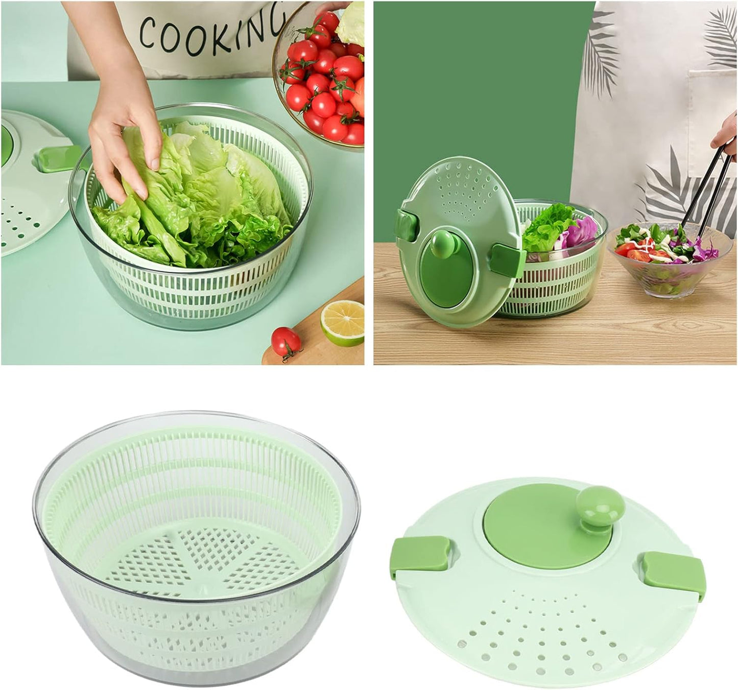 Salad Spinner Plastic Time Saving Fast Mixing Washable Rotatable Veggie Washer for Kitchen (Green)