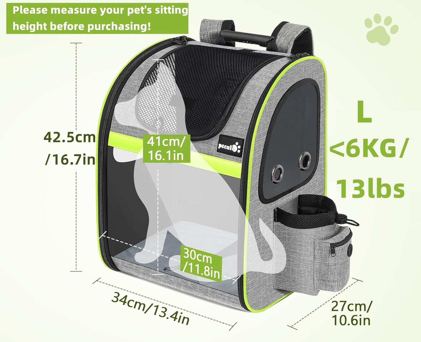 Pecute Pet Carrier Backpack, Dog Carrier Backpack Expandable with Breathable Mesh for Pets <6kg, Pet Backpack Carrier for Hiking Travel Camping Outdoor