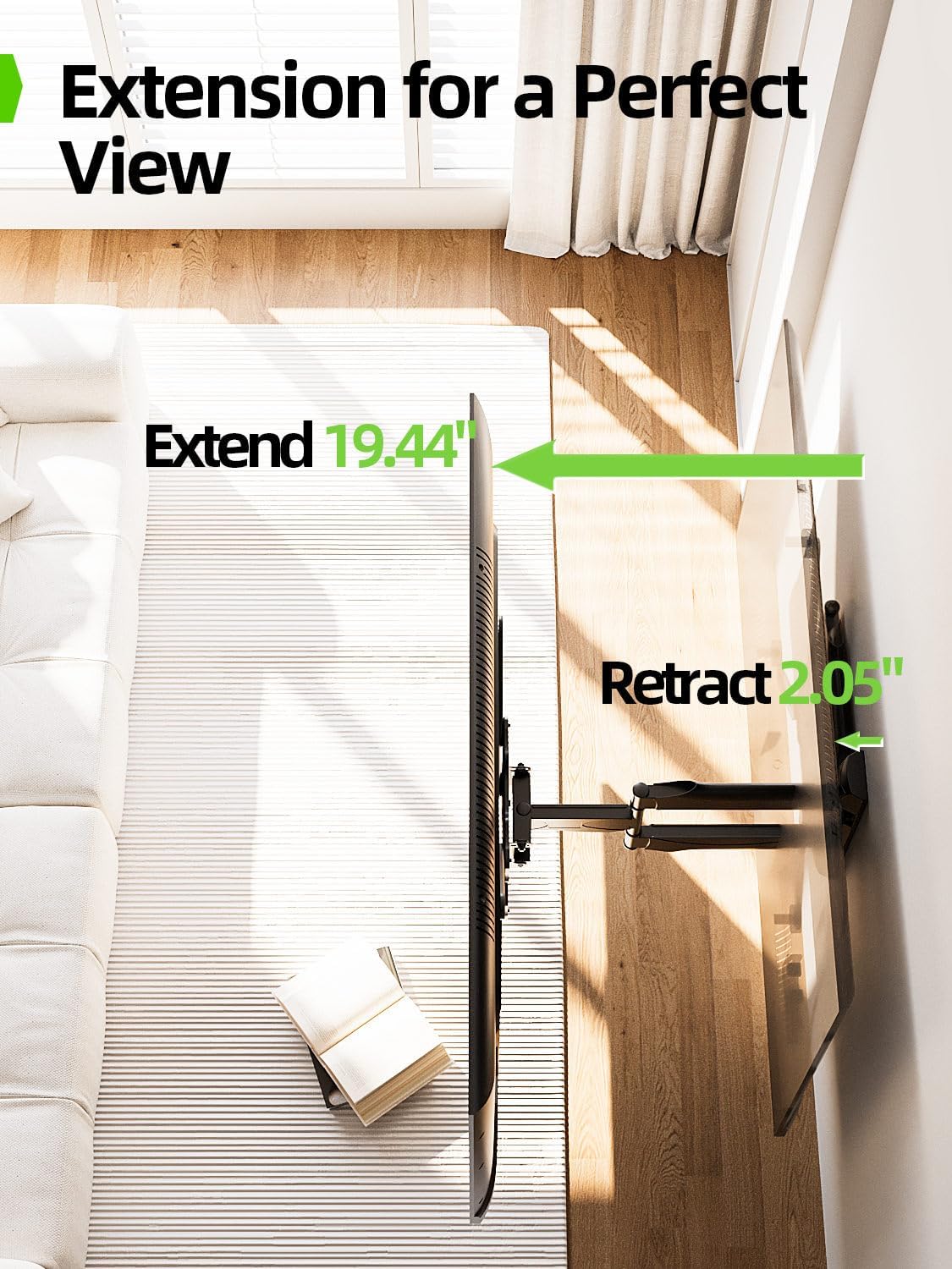 USX MOUNT Full Motion TV Wall Mount for 26-60 Inch TV up to 77 Lbs, 19.44 Inch Long Arm TV Wall Bracket, Sinlge Stud Articulating TV Mount, Smooth Swivel and Extension, Max VESA 400x400 mm