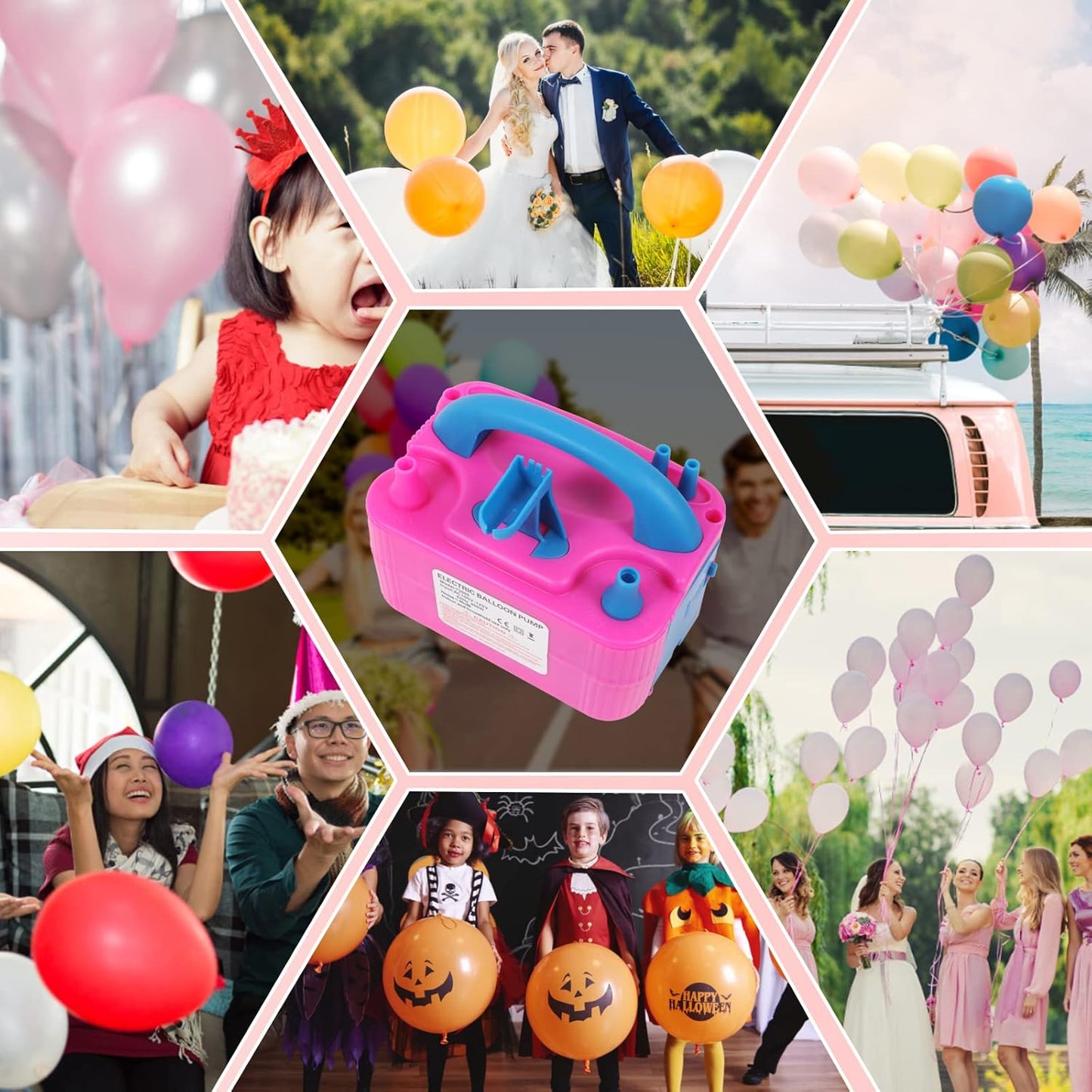 Electric Balloon Pump,Balloon Inflator, Dual Nozzle Electric Air Pump,Balloon Pump Balloons Blower 110V 600W for Party Decoration with Gifts:2 Balloon Tying Tools (Rose red)