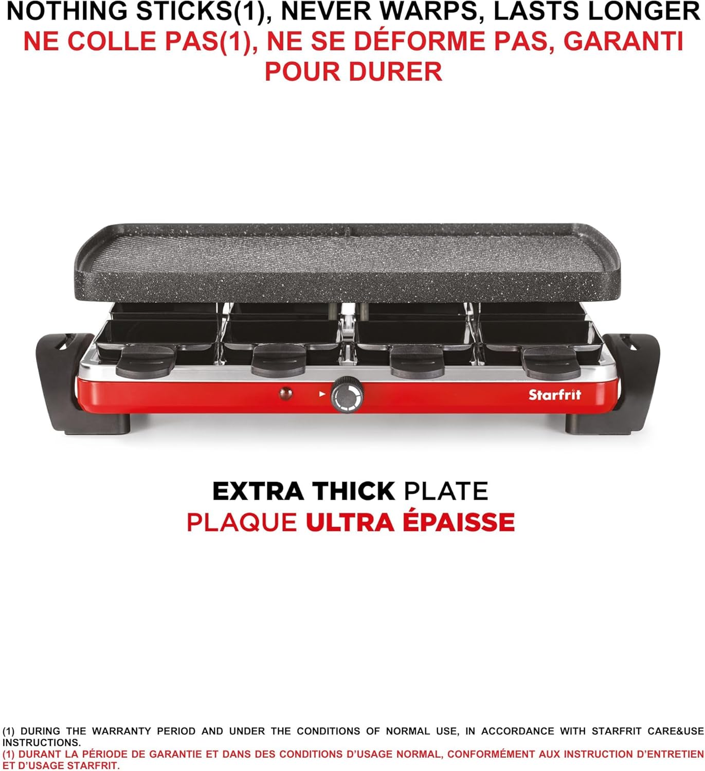 Starfrit The Rock Electric Raclette - 8 Person Party Grill - 8 Spatulas - Reversible Plate - 1500W