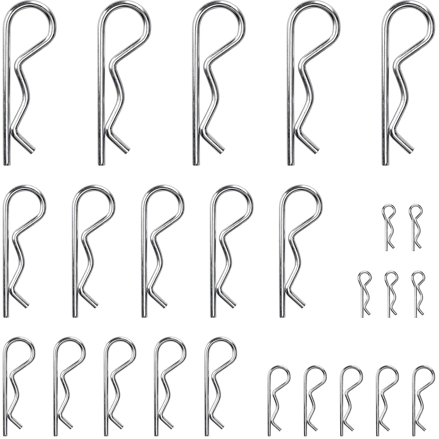 OLCANA 25 Pieces Cotter Pin Assortment Kit 5 Size M1.2 -M3.5 Stainless Steel R Hitch Pin Clips for Tractor Truck Tillage Machine, Retaining Pins