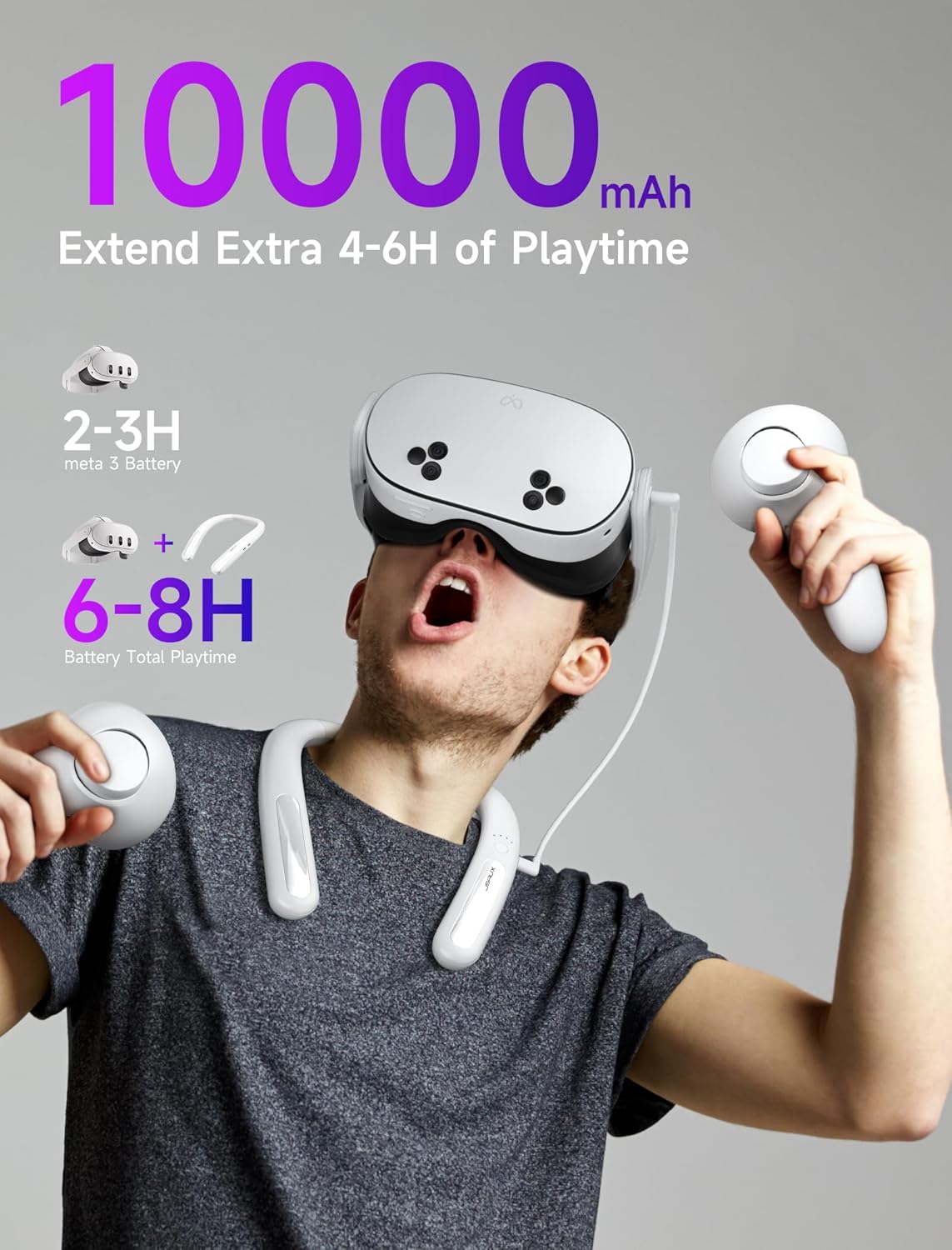 JSAUX Battery Pack for Meta Quest 3S/3/2, 10000mAh PD Fast Charger Battery Pack (Extra 4-6 H Playtime), VR Extend Power Accessories, Compatible with Oculus Quest 3/2/3S/Pro