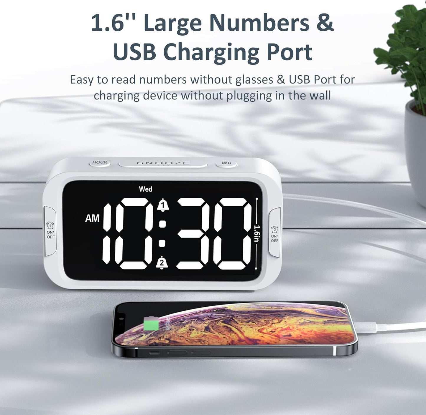 Odokee Digital Dual Alarm Clock for Bedroom, Easy to Set, 0-100% Dimmer, USB Charger, 5 Sounds Adjustable Volume, Weekday/Weekend Mode, Snooze, 12/24Hr, Battery Backup, Compact Clock for Bedside(Blue)