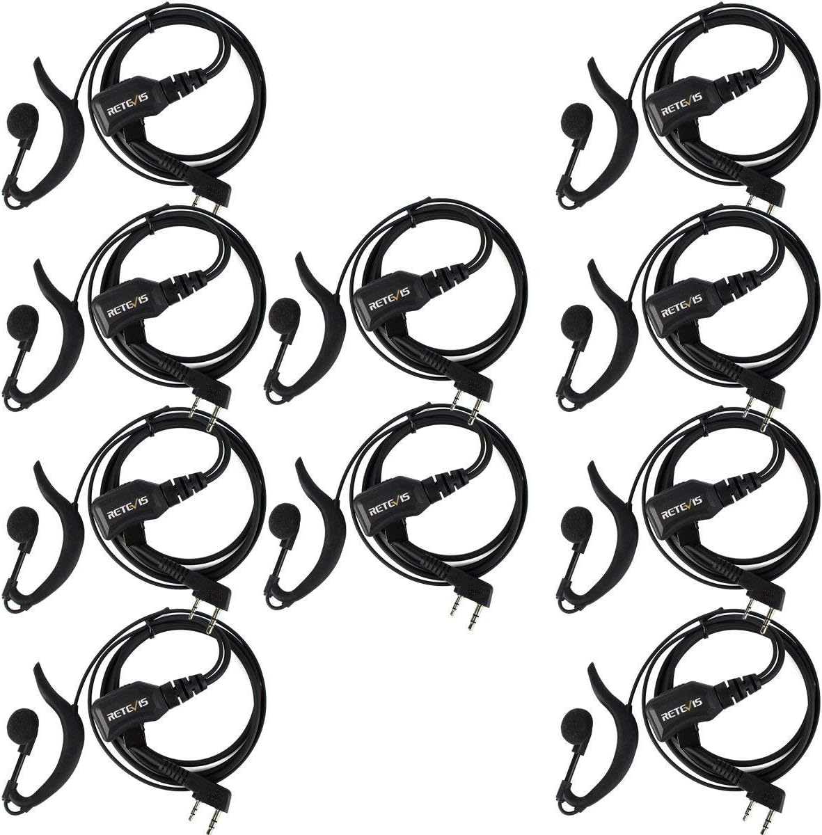 Retevis Walkie Talkie Earpiece with Mic, Volume Control, 2 Pin, for RetevisRT21 RT68H H777H H777, Compatible with Baofeng BF-888S Kenwood Walkie Talkies, Two Way Radio Earpiece(10 Pack)
