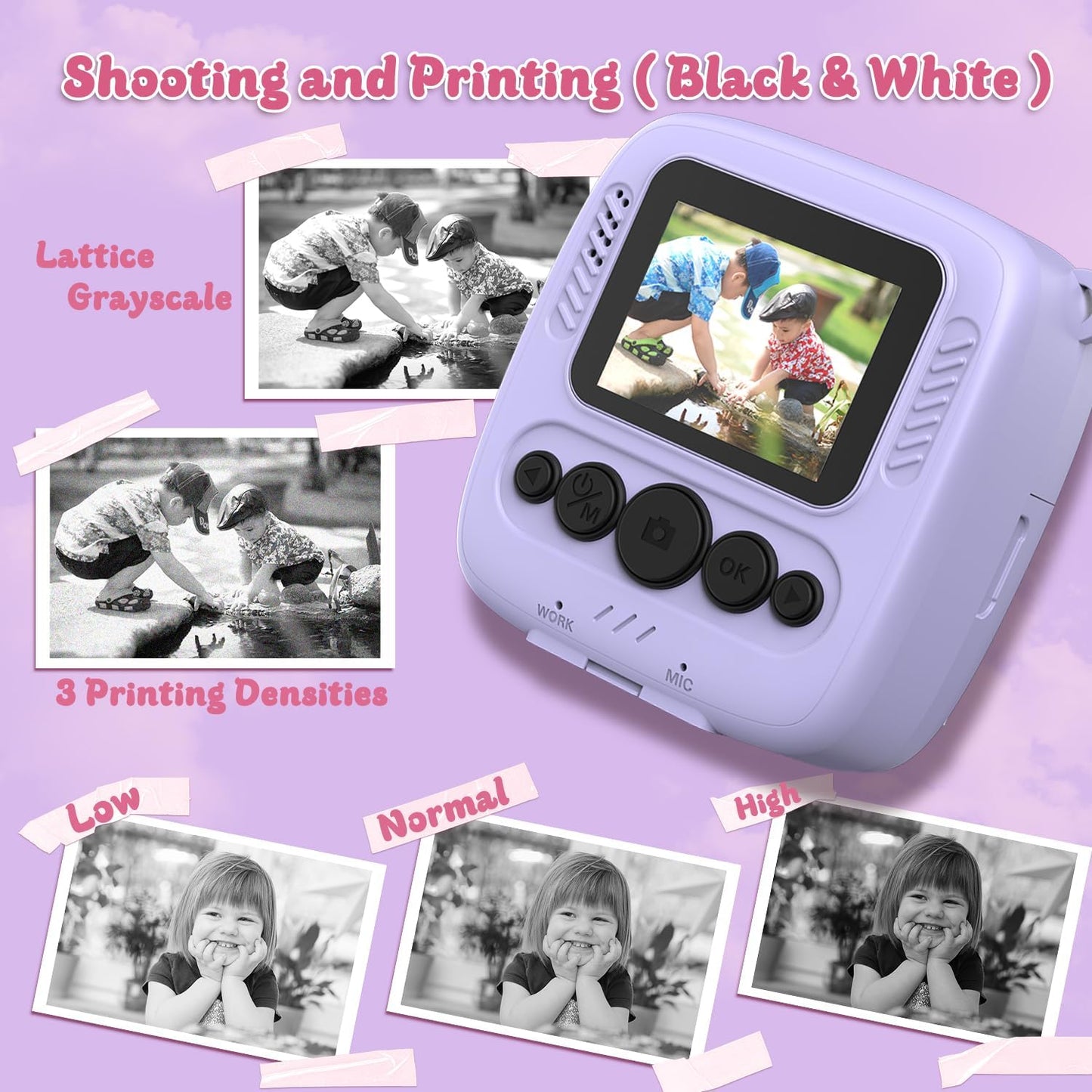 Kids Camera Instant Print, Christmas Birthday Gifts for Kids Age 3-8, 1080P Digital Camera with 32GB Card, Toddler Portable Travel Camera Toys for 4 5 6 7 8 9 10 Year Old Girls Boys Purple