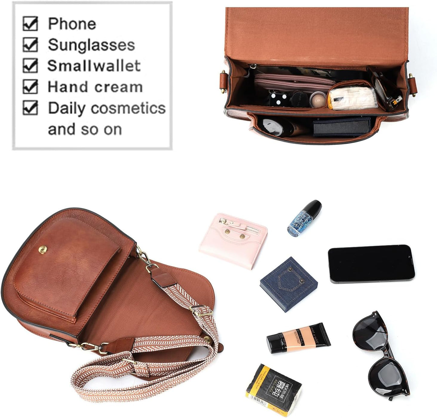 Crossbody Bags for Women Small Over the Shoulder Saddle Purses and Boho Cross body Handbags,Vegan Leather