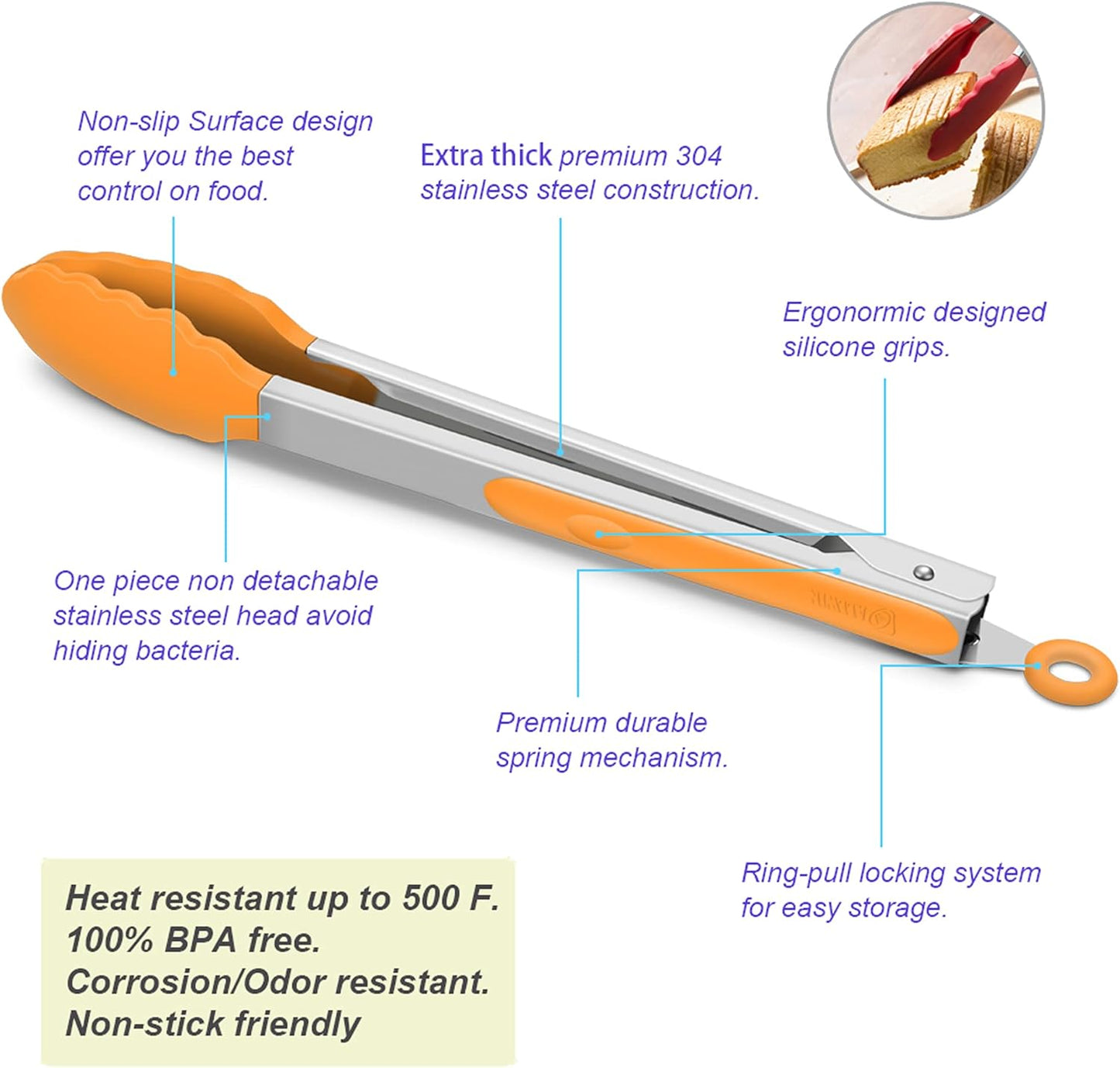 Purilite Select Silicone & Stainless Steel Kitchen Tongs