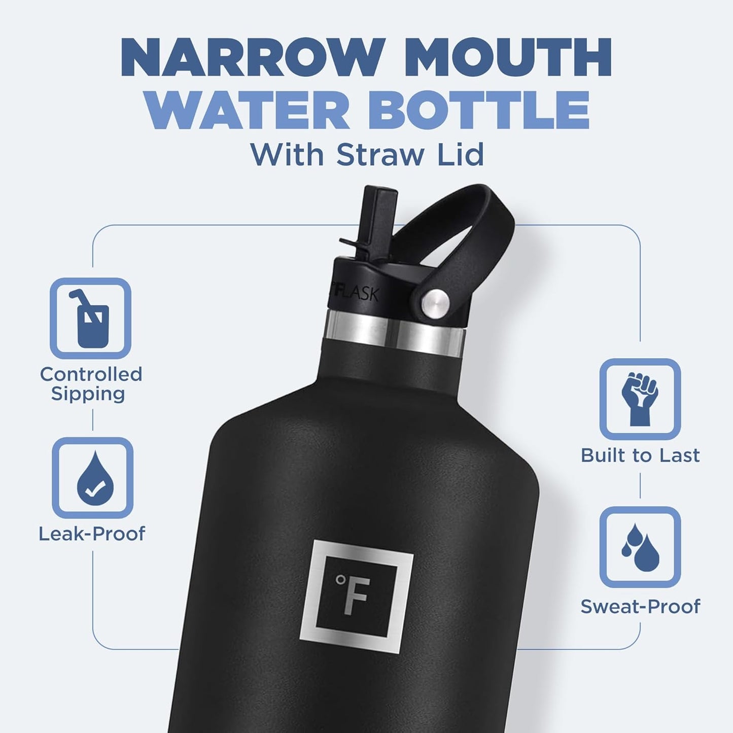 Camping & Hiking Hydration Canteens - 24oz 3 Lids (Narrow Straw/Spout Lid) Leak Proof Vacuum Insulated Stainless Steel - Hot & Cold Double Walled Sports Water Bottle