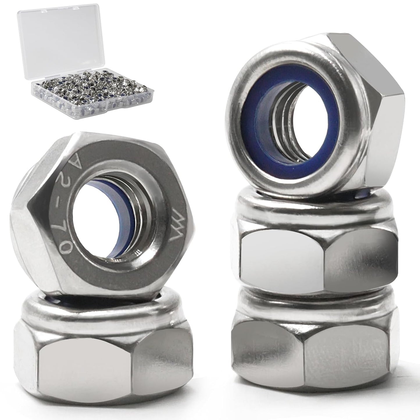 Vifmy 110 Pack 1/4"-20 Inch Lock Nuts,304 (A2-70) Stainless Steel Nylon Insert Locknuts,Standard Inch Thread Nylock Nuts for Bolts