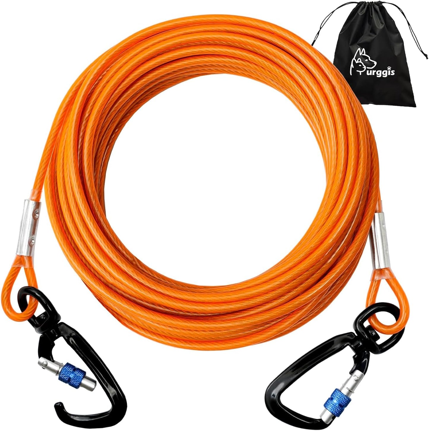 Furggis Dog Tie Out Cable,10/15/20/30/50FT Dog Run Cable for Yard and Camping Outdoor,Heavy Duty Dog Tether for Medium Large Dogs Chew Proof,1000lbs Break Strength,Reflective