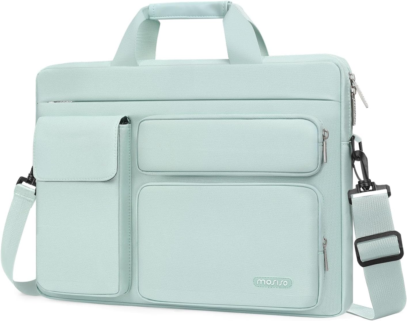 MOSISO Laptop Bag 13.3 inch, 13-13.3 inch Computer Shoulder Bag Compatible with MacBook Air/Pro 13/Pro 14, HP Dell ASUS Notebook &2 Raised&1 Flapover&1 Horizontal Pocket&Handle&Belt, Black