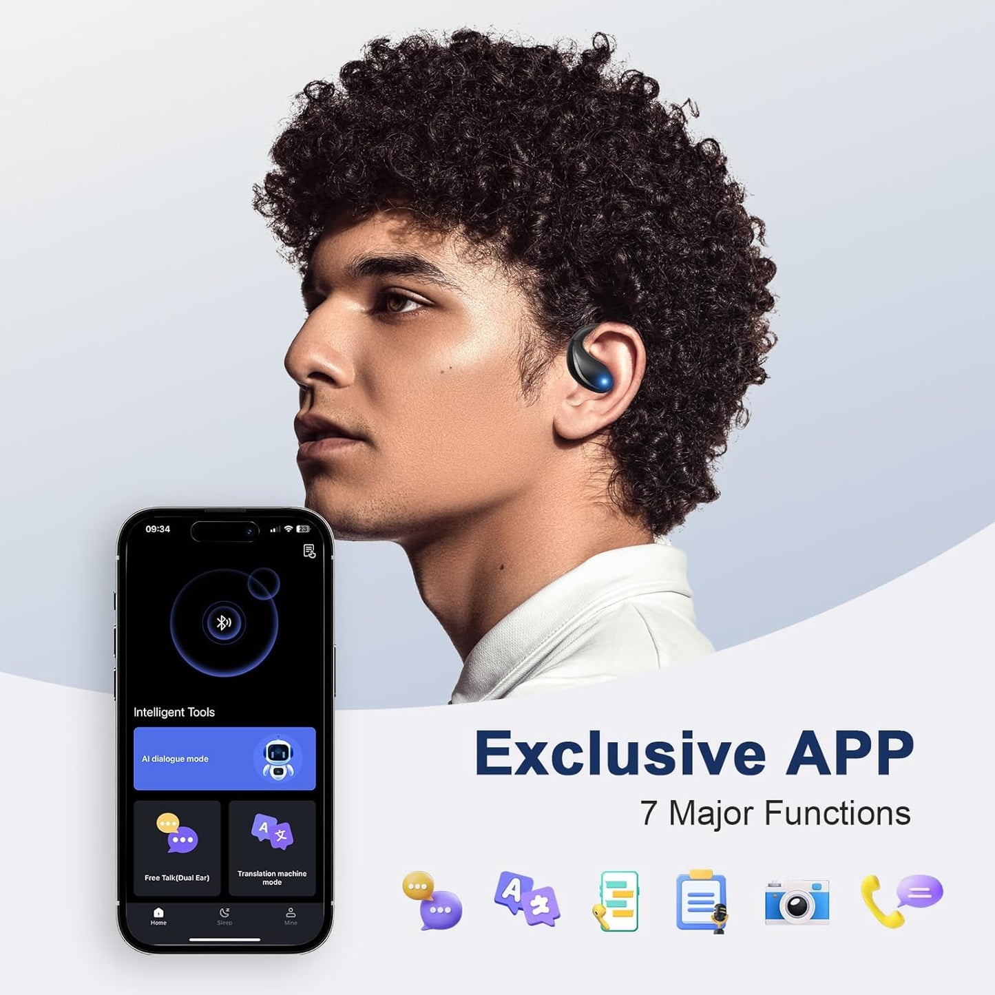 AI Language Translation Earbuds, Real-Time Translator for 164 Foreign Languages & Accents Includes Free Subscription Translation Device Earphones for Travel Business Learning, Black