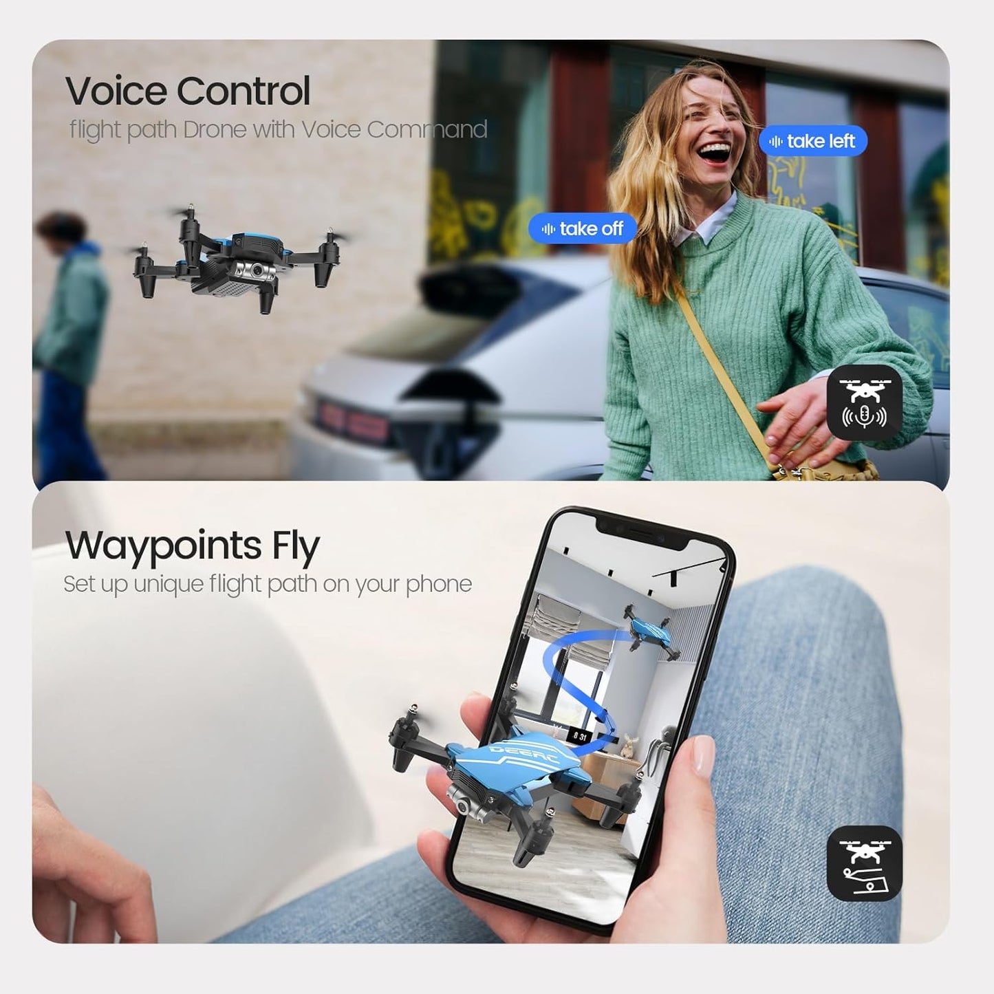 DEERC D20 Mini Drone Foldable for Kids with 720P HD FPV Camera Remote Control Toys Gifts for Boys Girls with Tap Fly,Auto Hover,Voice/Gesture Control,Speed Adjustment,2 Batteries,3D Flip
