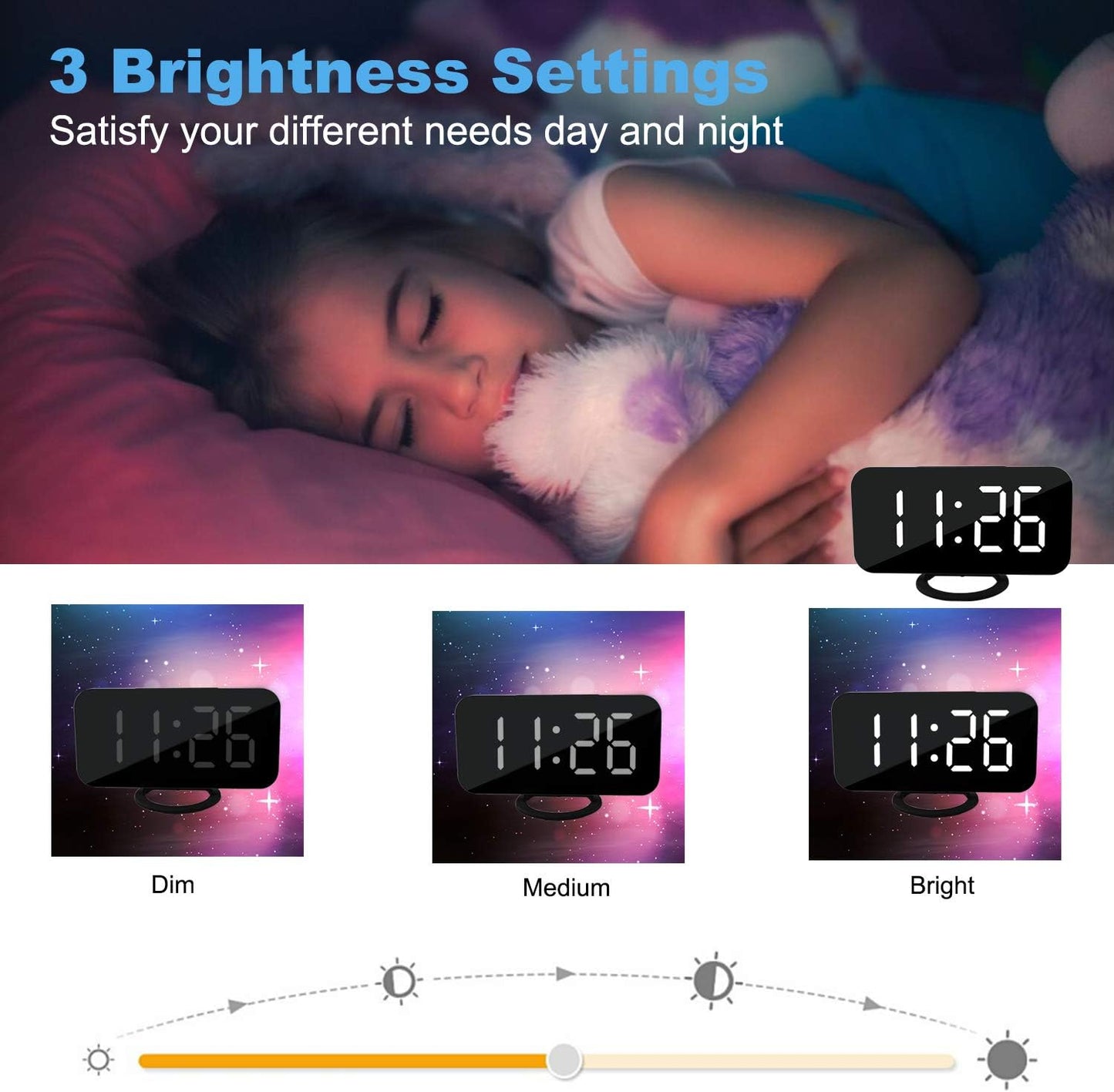 SZELAM Digital Alarm Clock,LED and Mirror Desk Clock Large Display,with Dual USB Charger Ports,3 Levels Brightness,12/24H,Modern Electronic Clock for Bedroom Home Living Room Office - Gold