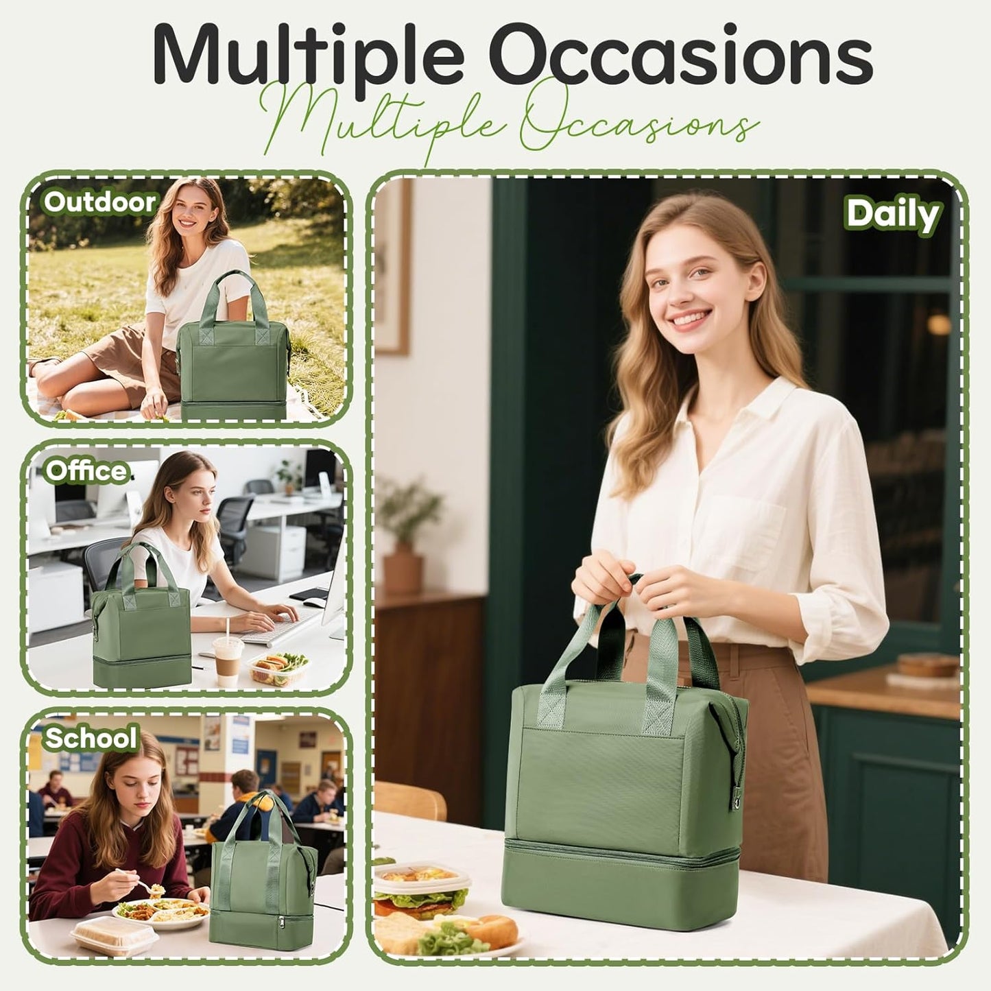 Lunch Bag Insulated Lunch Box Leakproof Lunch Tote Bags for Women Men,Portable Thermal Cooler Bag Lunch Containers with Shoulder Strap for Work, Family, Picnic, School, Outdoor,BBQ C2-Pinkpurple