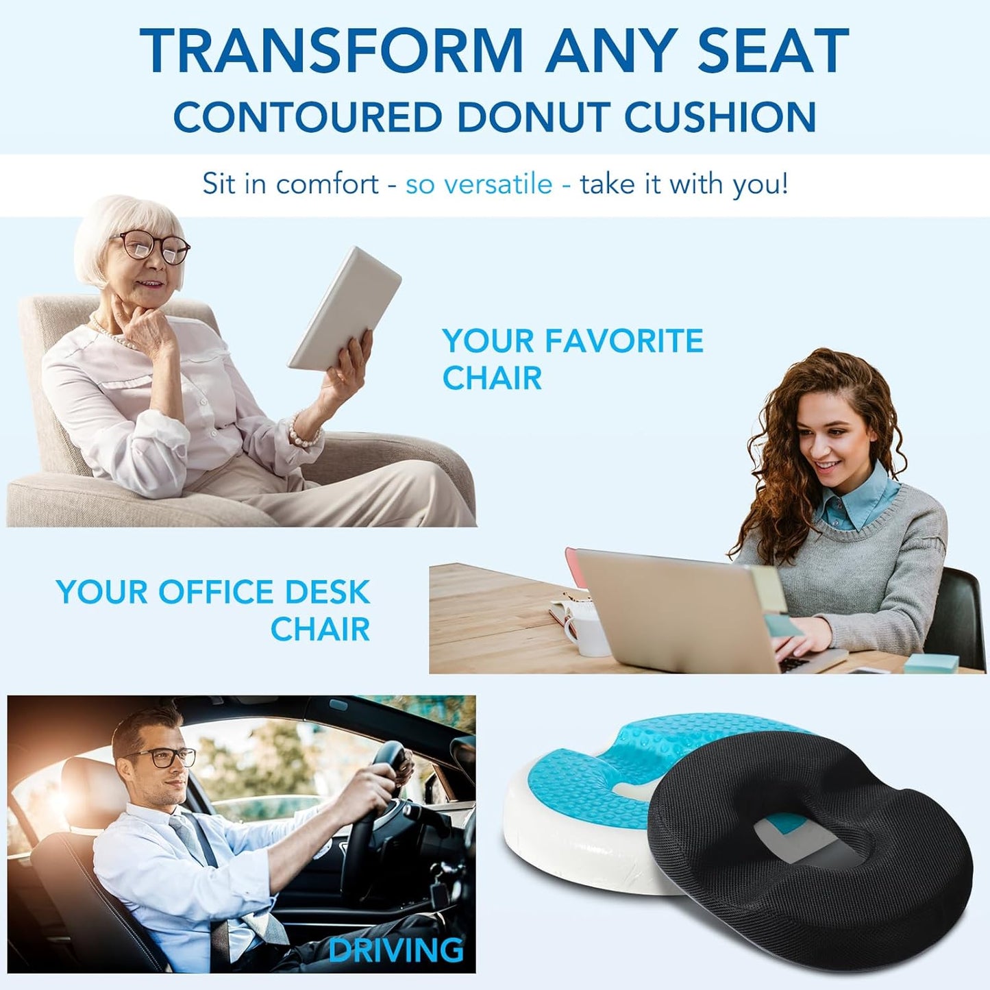 Gel Lumbar Support for Office Chair Back Support for Lower Back Pain Relief Cooling Chair Back Support Cushion Improves Posture Back Rest Memory Foam Back Support Pillow for Gaming Chair, Driving Seat