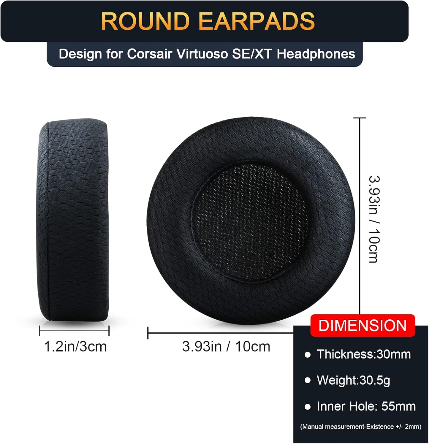 Upgraded Replacement Ear Pads Cushion for Corsair Virtuoso RGB Wireless SE XT Gaming Headset, Premium Fabric, Softer Memory Foam, Added Thickness ( Fabric Black )