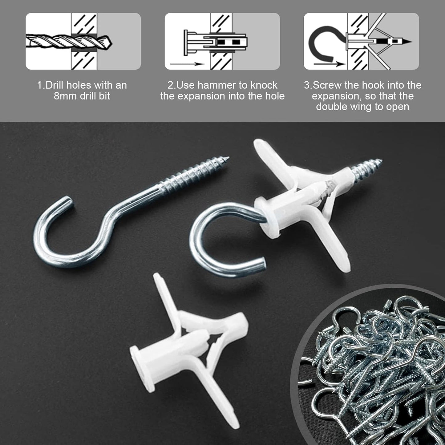 Drywall Anchor kit - Hollow Wall Anchors with Screws ,self-Drilling Hollow Wall Anchor, for Drywall,Nylon - Plastic - Buildex,60pcs (Anchor 30pcs+screw 30pcs)