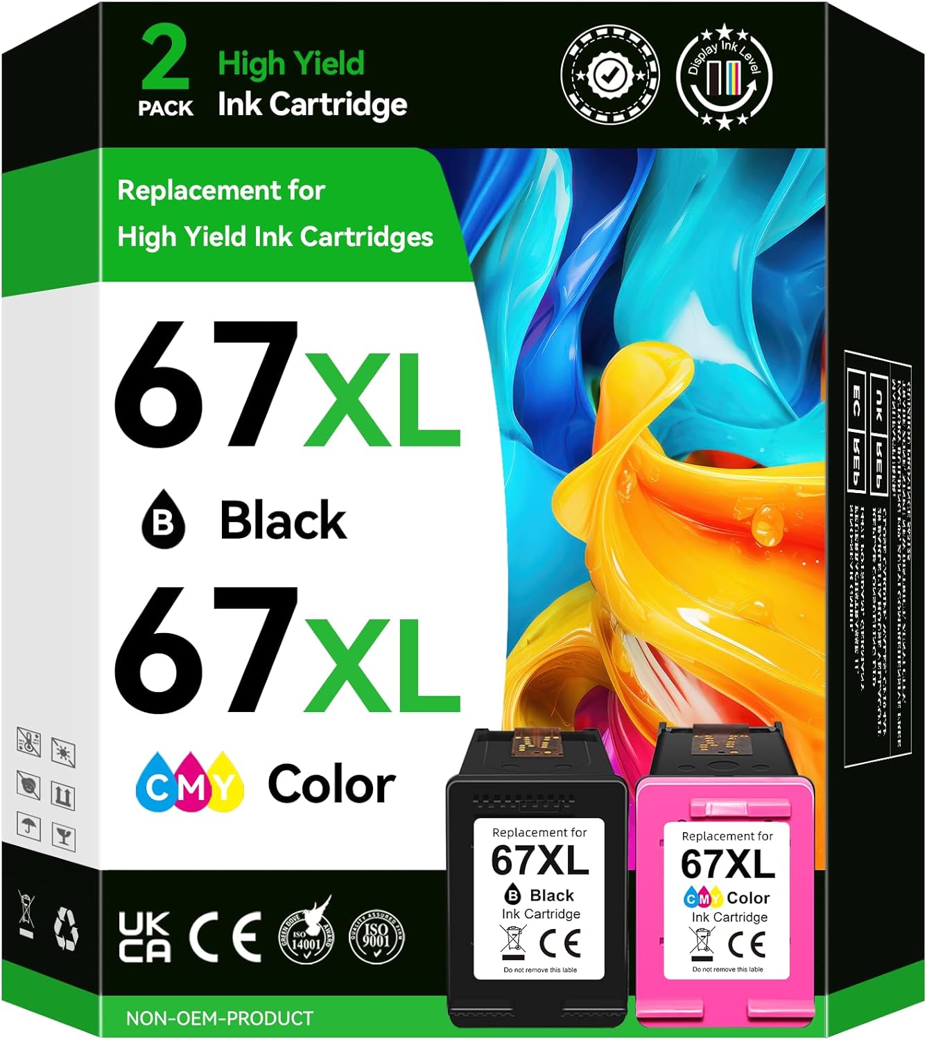 67XL Ink Cartridges Compatible for HP 67 Ink Cartridges Combo Pack Black Color Fit for Deskjet 2855e 4255e 2700 2755e 2734e 2842e 4255e 2723e 4155e 2742e 4100 Envy 6455e 6055e 6000 Printer