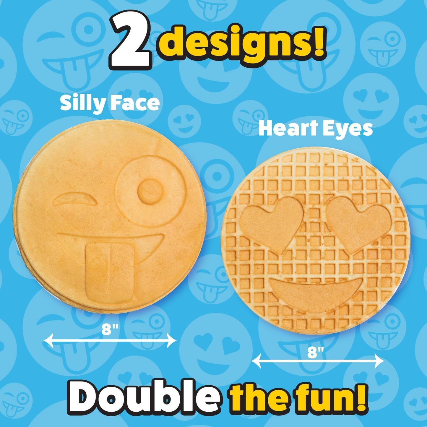 Smiley Face Waffler & Pancake Maker w 2 Interchangeable, Removable 8" Plates- Adjustable Temperature Control, Non-stick Electric Griddle Iron- Easy Clean, Make Kid's Breakfast Fun- Great Holiday Gift