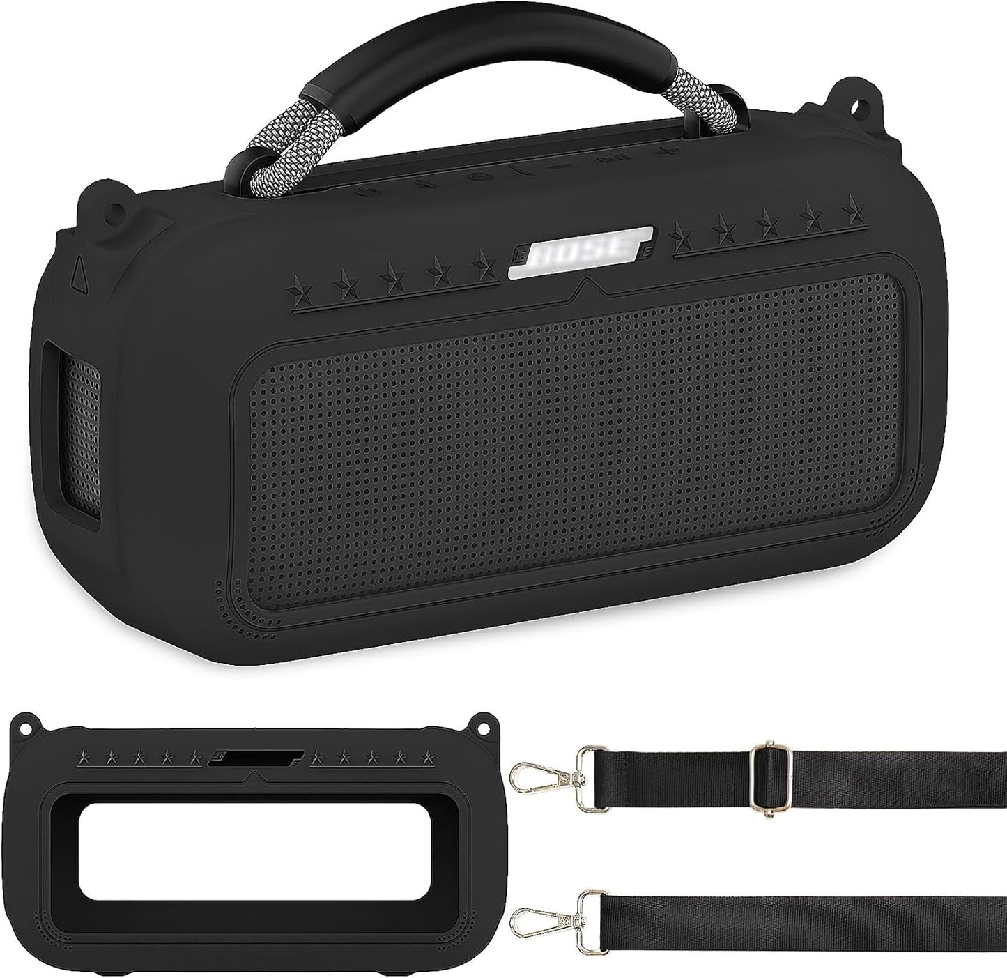 JCHPINE Silicone Cover Case for Bose SoundLink Max Portable Speaker Accessories, Soft Silicone Skin for Bose SoundLink Max Bluetooth Speaker with Shoulder Strap (Black Case)
