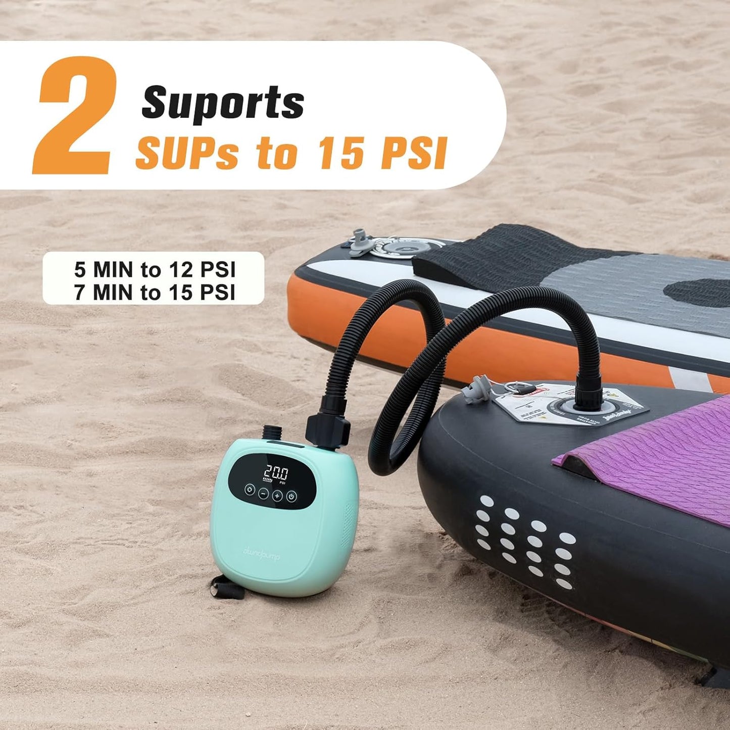 dwndpump Electric Paddle Board Pump, Rechargeable 20 PSI SUP Pump, Dual-Stage Inflation and Deflation Sup Air Pump, Electric Pump for Kayaks, Wind Wings, SUPs