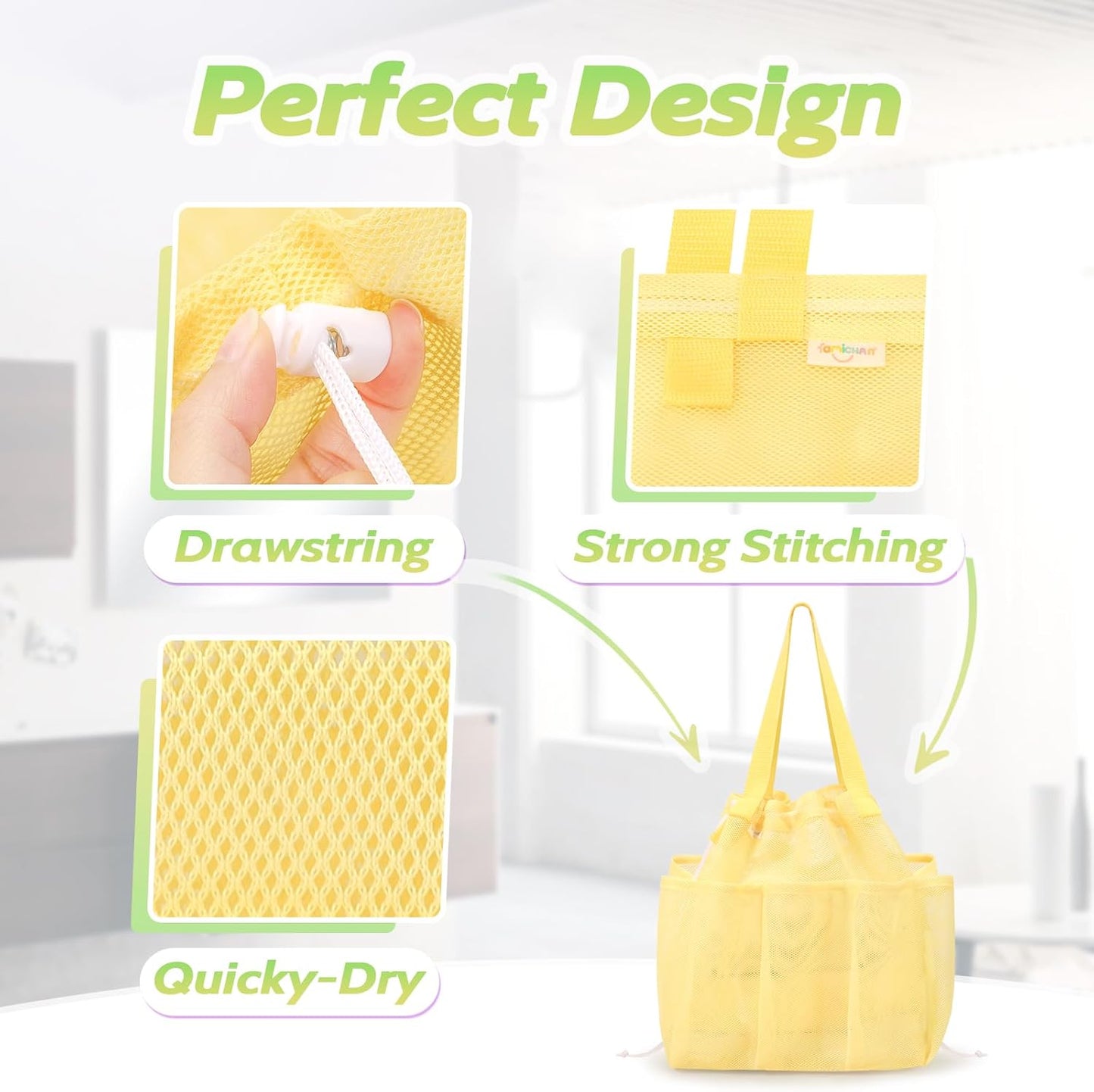 famichan Mesh Shower Caddy Portable, Dorm Room Essentials for College Students, Large Capacity with 8 Pockets Shower Bag for Camping,Swimming,Gym,Travel
