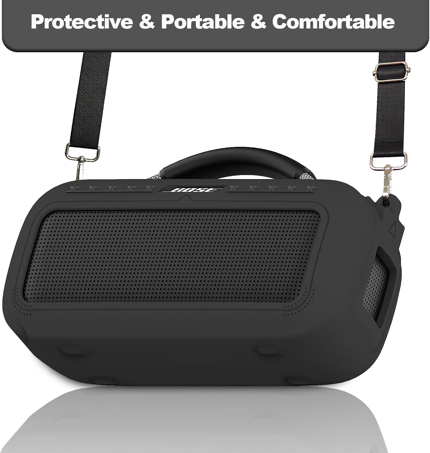 JCHPINE Silicone Cover Case for Bose SoundLink Max Portable Speaker Accessories, Soft Silicone Skin for Bose SoundLink Max Bluetooth Speaker with Shoulder Strap (Black Case)