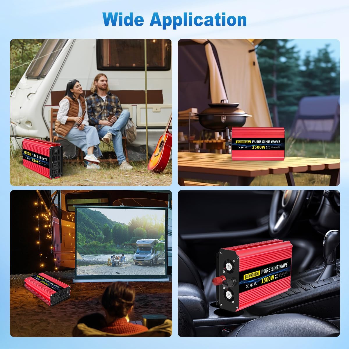 SUNWHEEL 4000W Pure Sine Wave Inverter, 12V DC to 110V/120V AC Power Inverter for RV、Microwave、Off Grid、Truck、Refrigerator、Air Conditioner with 4 AC outlets and LCD Display